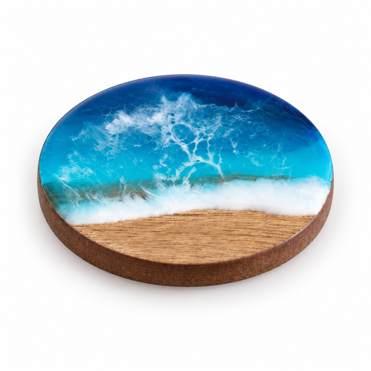 Ocean-Inspired Wooden Candle Lid Resin Art