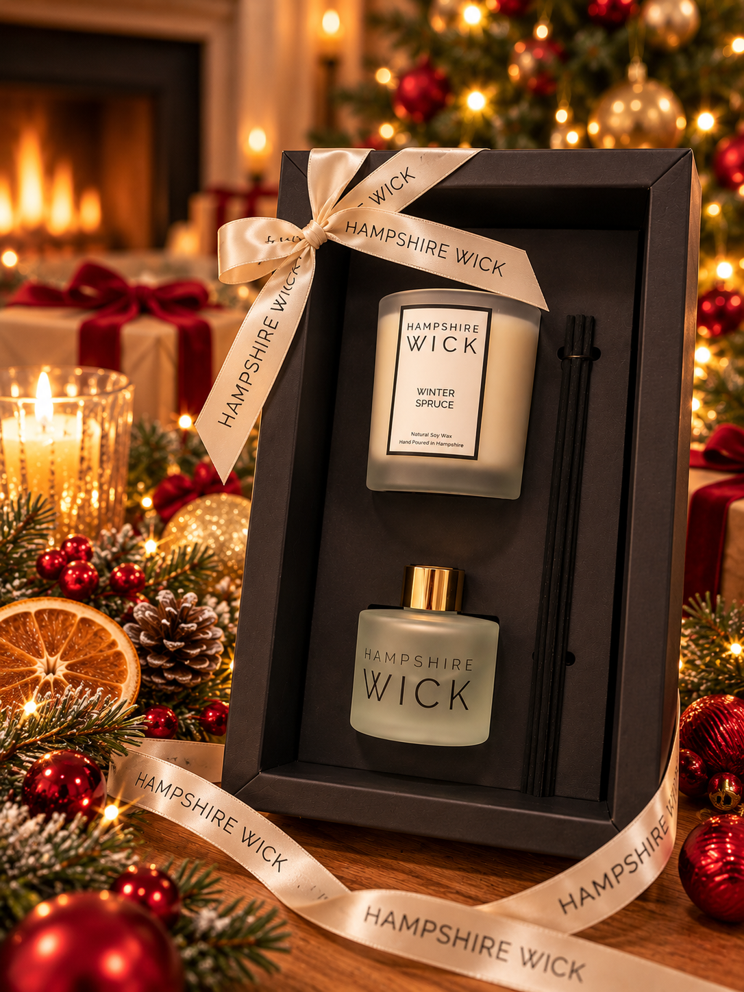 Winter Spruce Christmas Duo – Luxury Soy Wax Candle & Reed Diffuser Hand Poured Gift Set