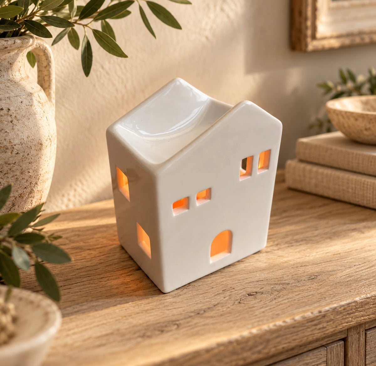 White ceramic House wax melt burner