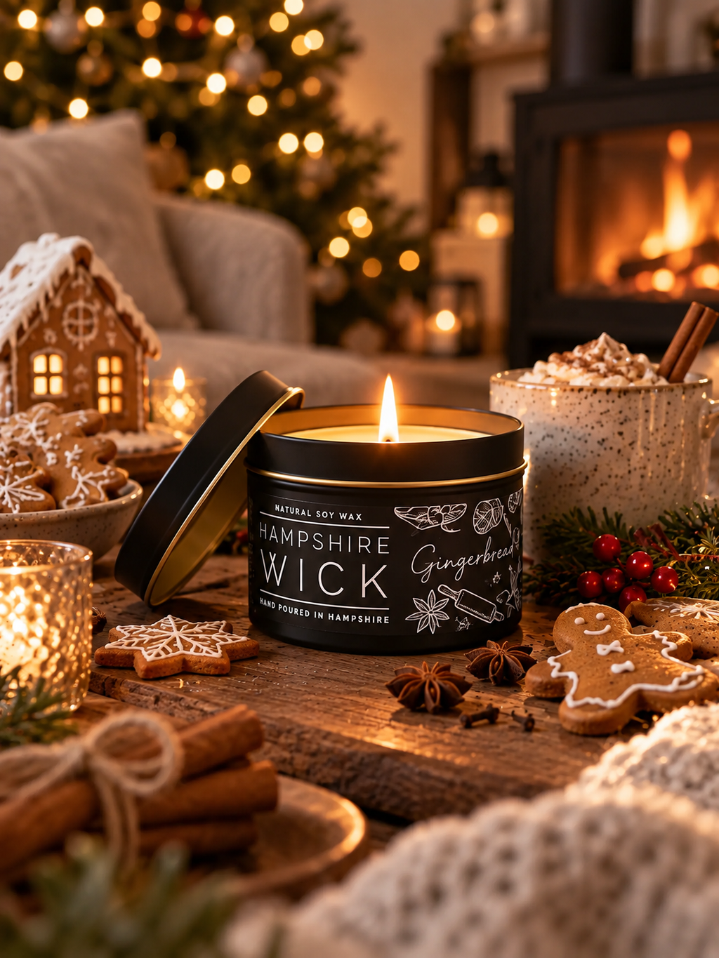 Gingerbread Candle Tin Soy Wax Hand Poured - Christmas Collection