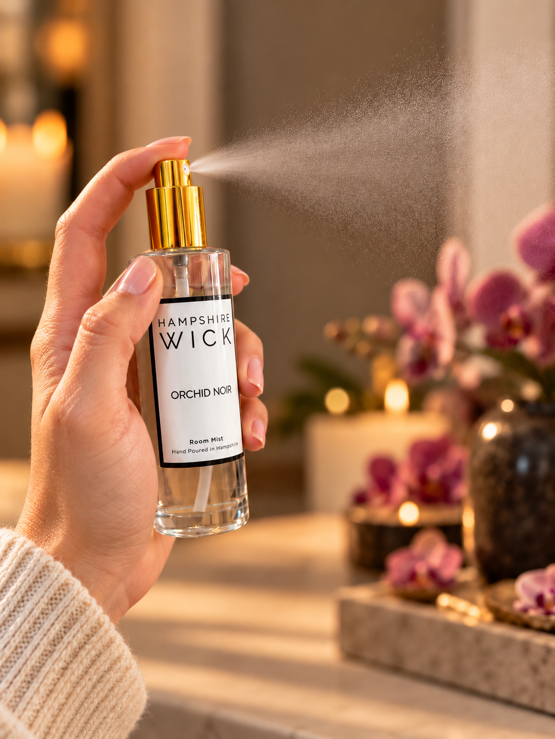 Hampshire Wick Orchid Noir Room Mist Spray 100ml – Luxury Home Fragrance for a Beautifully Scented Space