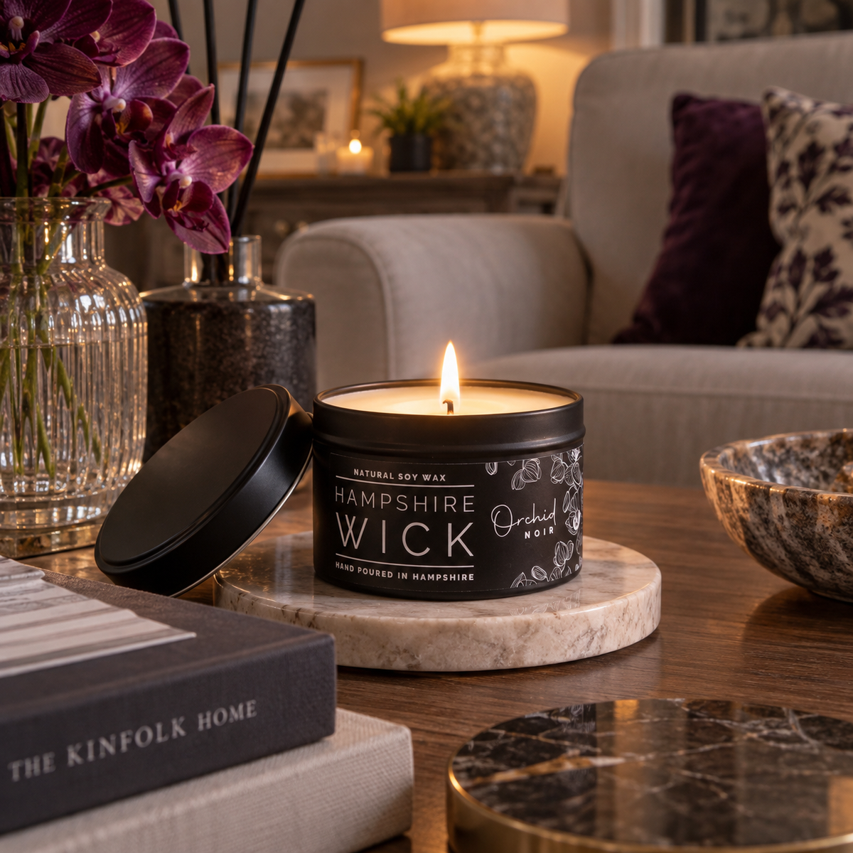 Orchid Noir Candle Tin Soy Wax Hand Poured